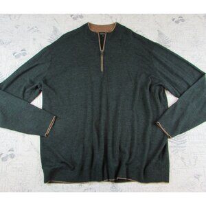 NEW Hart Schaffner Marx Mens Extra Fine Merino Wool Zip Sweater Green Camel 4XT